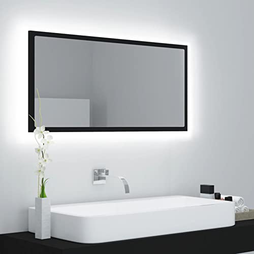 Tidyard LED-Badspiegel Wandspiegel Lichtspiegel Badezimmerspiegel Spiegel LED-Spiegel Badspiegel, Mit RGB-Leuchte, Schwarz 90x8,5x37 cm Spanplatte von Tidyard