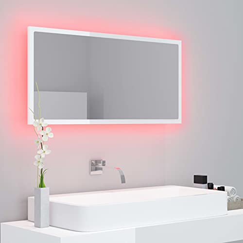Tidyard LED-Badspiegel Wandspiegel mit RGB-Leuchte Badezimmerspiegel Lichtspiegel Spiegel Hängespiegel Bad Badezimmer Beleuchtung Hochglanz-Weiß 90x8,5x37 cm Spanplatte von Tidyard