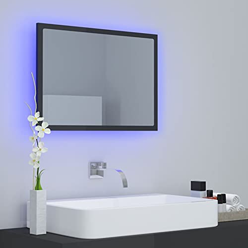 Tidyard LED-Badspiegel mit RGB-Leuchte Wandspiegel Badezimmerspiegel Lichtspiegel Hängespiegel Badezimmer Beleuchtung Hochglanz-Grau 60x8,5x37 cm Spanplatte von Tidyard