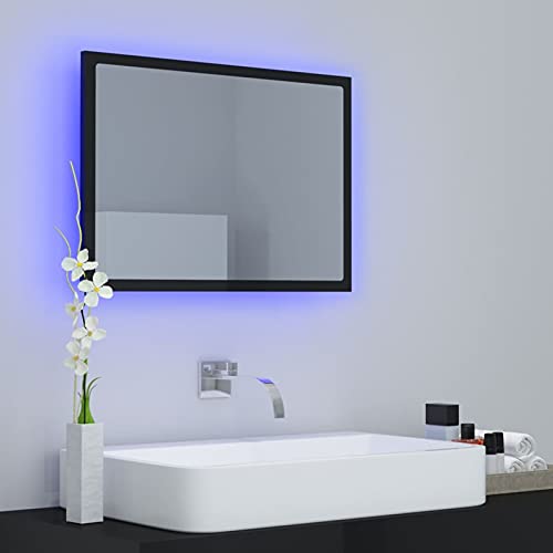Tidyard LED-Badspiegel mit RGB-Leuchte Wandspiegel Badezimmerspiegel Lichtspiegel Hängespiegel Badezimmer Beleuchtung Hochglanz-Schwarz 60x8,5x37 cm Spanplatte von Tidyard