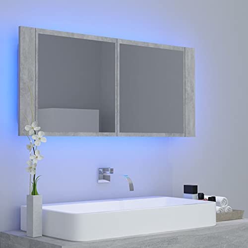 Tidyard LED Spiegelschrank, Spiegelschrank Bad mit Beleuchtung, Badezimmerschrank, Spanplatte, Acryl Spanplatte, Betongrau 100x12x45 cm von Tidyard