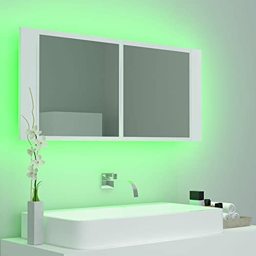 Tidyard LED Spiegelschrank, Spiegelschrank Bad mit Beleuchtung, Badezimmerschrank, Spanplatte, Acryl Spanplatte, Weiß 100x12x45 cm von Tidyard