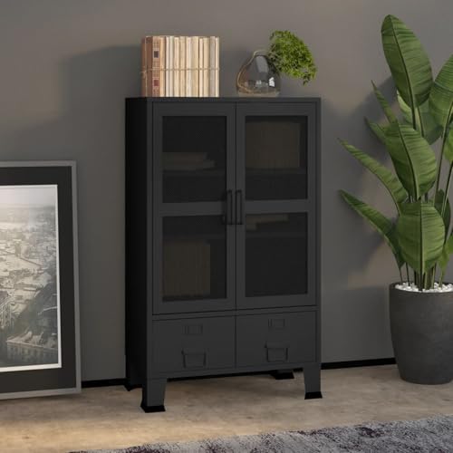Tidyard Lagerschrank Industrial Schwarz 70x40x115 cm Metall Aufbewahrungsschrank für Wohnzimmer Schlafbereich Flur Schlafzimmer von Tidyard