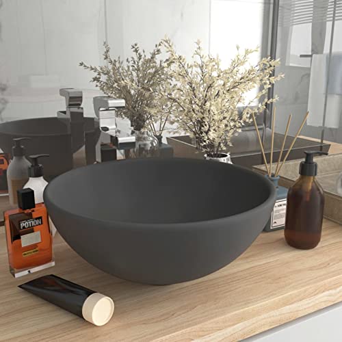 Tidyard Luxus-Waschbecken Keramikbecken Keramik Waschbecken Waschschale Aufsatzwaschbecken Waschtisch Waschplatz Handwaschbecken Rund Matt Dunkelgrau 32,5x14 cm Keramik von Tidyard