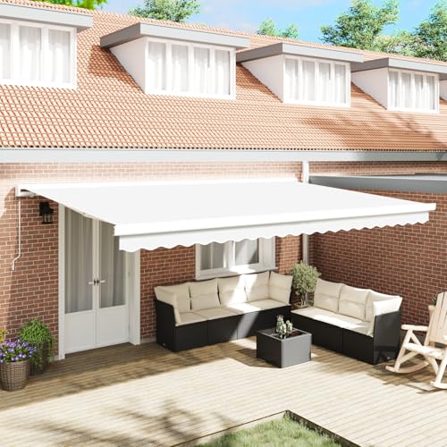 Tidyard Manuelle einziehbare Markise, Wei? 500x300 cm, Polyester, fürGarten und Terrasse Tidyard Manuelle einziehbare Markise, Wei? 500x300 cm, Polyester, fürGarten und Terrasse von Tidyard