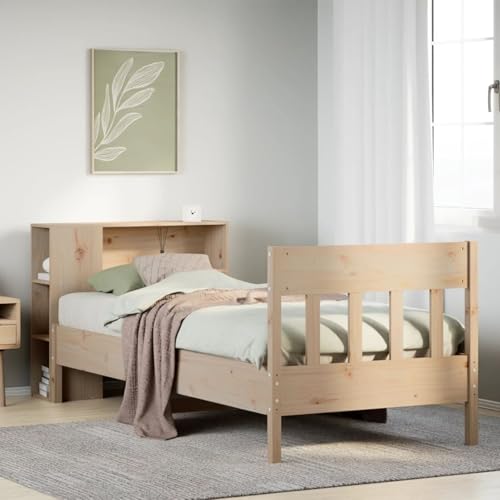 Tidyard Massivholzbett mit Regal ohne Matratze 90x200 cm Kiefer holzbett doppelbett einzelbetten für Schlafzimmer Gästezimmer von Tidyard