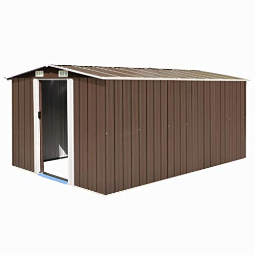 Tidyard Metall Geräteschuppen Gerätehaus 257×398×178 cm Grün/Grau/Anthrazit/Braun Optional, Schuppen Lagerschuppen Gartenhaus Outdoor von Tidyard