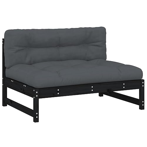 Tidyard Mittelsofa mit Kissen Lounge Sofa Gartensofa Gartenmöbel Gartenlounge Balkonlounge Holzsofa Terrassensofa Gartengarnitur Loungemöbel Garnitur Loungesofa 120 x 84 x 70 cm (L x B x H) Schwarz von Tidyard