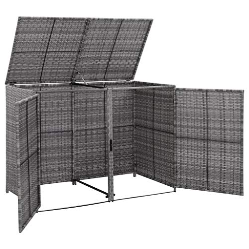 Tidyard Mülltonnenbox 2er PE Rattan Gerätebox Müllbox Mülltonnenverkleidung Müllbox, Türen abschließbar, Anthrazit 148 x 77 x 111 cm von Tidyard