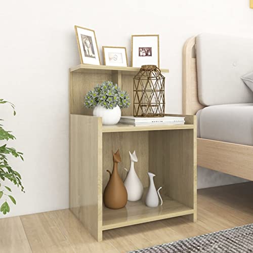 Tidyard Nachttisch Nachtschrank mit 3 offenen Fächern Nachtkommode Nachtkonsole Beistelltisch Couchtisch Telefontisch Schränkchen Tisch Kleiner Schrank Sonoma-Eiche 40x35x60 cm Holzwerkstoff von Tidyard