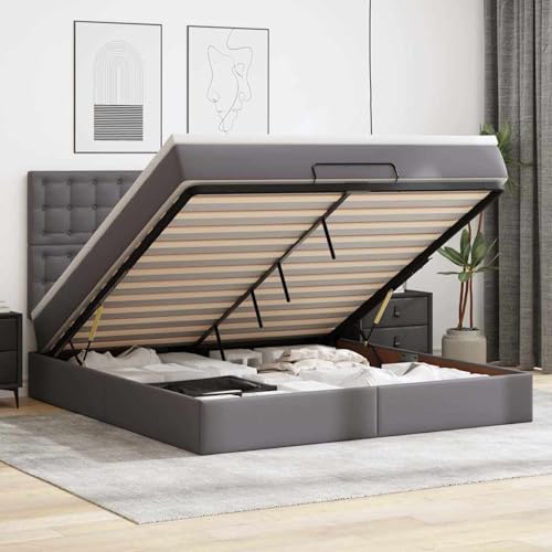 Tidyard Ottoman-Bett mit Matratze & LEDs Grau 160x200 cm Kunstleder von Tidyard