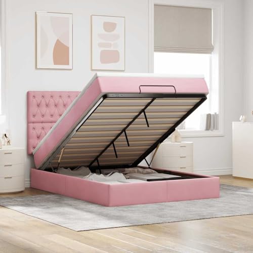 Tidyard Ottoman-Bett mit Matratzen & LEDs Rosa 140x200 cm Samt, Funktionsbett mit Stauraum unter dem Bett für Apartments Gästezimmer Schlafzimmer3314401 von Tidyard