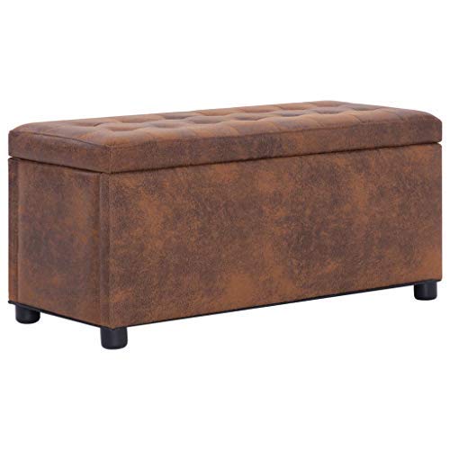 Tidyard Ottoman mit Stauraum 87,5 cm Braun Wildleder-Optik mit Sitzhocker Sitzwürfel Sitzbank Aufbewahrungsbox Hocker Truhenbank von Tidyard