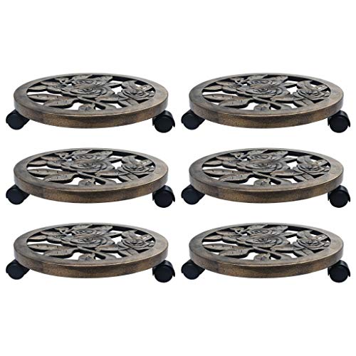 Tidyard Pflanzenroller Untersetzer Blumenroller Mit 360° drehbaren Rollen für alle Standard-Blumentöpfe,Transportroller Rollbrett Kübelroller Mit Bremse,PP- (Polypropylen) Kunststoff,Bronzefarben von Tidyard