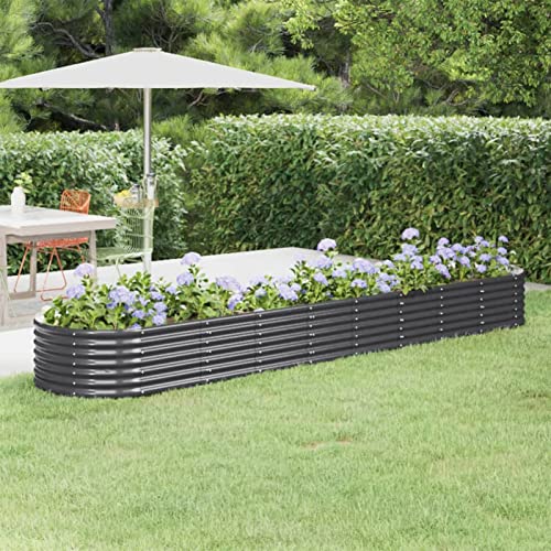 Tidyard Pflanzkübel Hochbeet Gemüsebeet Pflanzbeet Frühbeet Garten Pflanzkasten Metall Pflanzbeet Blumenhochbeet für Balkon und Garten Stahl 368x80x36 cm Anthrazit von Tidyard