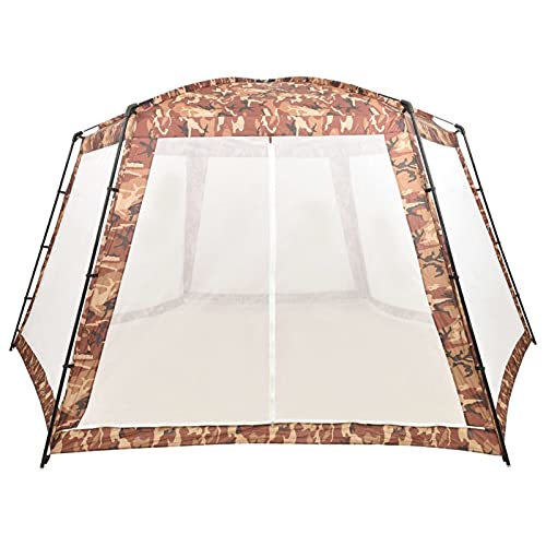 Tidyard Poolzelt mit Mesh-Seitenwänden Pooldach UV- und wasserbeständig Sonnenschutz Partyzelt Poolabdeckung Gartenpavillon Poolpartyzelt Stoff 660x580x250 cm Camouflage von Tidyard