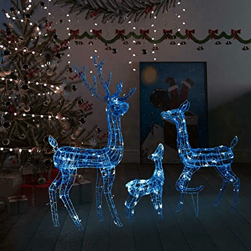 Tidyard Rentier Weihnachtsbeleuchtung, LED Rentier Familie Weihnachtsdeko, LED Leuchtfiguren Rentiere mit Schlitten, Acryl 300 LEDs Blau von Tidyard