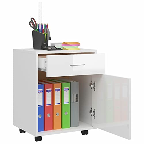 Tidyard Rollschrank Rollcontainer Schreibtisch Aktenschrank Druckertisch mit Rollen Bürocontainer Bürowagen Beistellwagen Ablage Büroschrank Beistelltisch Schrank Hochglanz-Weiß 45x38x54 cm von Tidyard