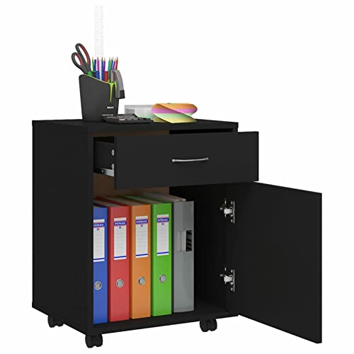 Tidyard Rollschrank Rollcontainer Schreibtisch Aktenschrank Druckertisch mit Rollen Bürocontainer Bürowagen Beistellwagen Ablage Büroschrank Beistelltisch Schrank Schwarz 45x38x54 cm Holzwerkstoff von Tidyard