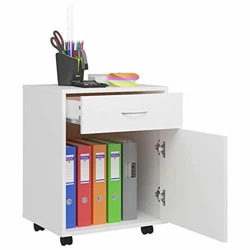 Tidyard Rollschrank mit Fach und Schublade Rollcontainer Büroschrank Aktenschrank Bürocontainer Schrank Büro Holzwerkstoff Weiß 45x38x54 cm von Tidyard