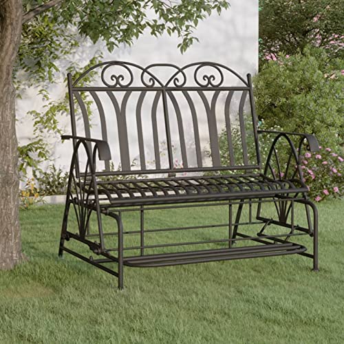 Tidyard Schaukelbank 2-Sitzer Schaukelstuhl Gartenbank Gartenschaukel Sitzbank Parkbank Metall Gartenmöbel für Park Garten Terrasse Balkon, 114 cm Schwarz Stahl von Tidyard