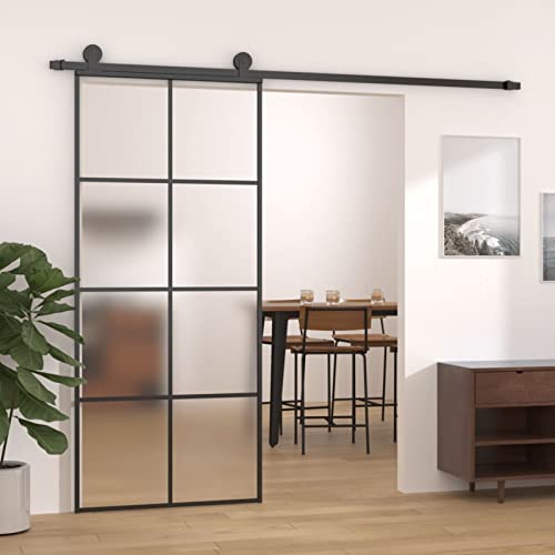 Tidyard Schiebetür Glastür Rostfrei Glasschiebetür Glastür Tür Schiebetürsystem Schiebetürbeschlag Aluminium und ESG Glas 90x205 cm Schwarz von Tidyard