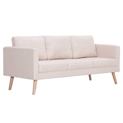 Tidyard Schlafsofa Mit Rückenkissen & Sitzkissen, 3 Sitzer Sofa Couch 168 x 70 x 73 cm,Küchensofa, Bettsofa Schlafsofa Polstersofa Couchgarnitur Creme von Tidyard