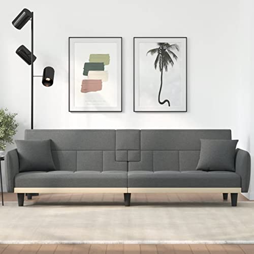 Tidyard Schlafsofa mit Getränkehaltern Sofabett Loungesofa Gästesofa Polstersofa Stoffsofa Sitzmöbel Bettcouch Sofa Mit Schlaffunktion Schlafcouch Wohnzimmer Multifunktionale Sofa Dunkelgrau Stoff von Tidyard