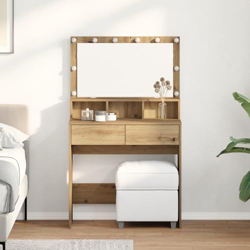 Tidyard Schminktisch Eiche handwerklich Spanplatte, Frisiertisch Schminktisch für Hairstyling Tools Kosmetik & Accessoires Tidyard Schminktisch Eiche handwerklich Spanplatte, Frisiertisch Schminktisch für Hairstyling Tools Kosmetik & Accessoires von Tidyard