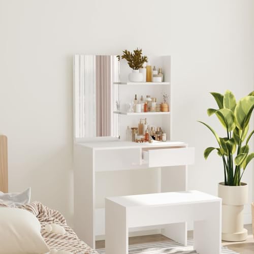 Tidyard Schminktisch mit Spiegel Weiß 74,5x40x141 cm, Moderner Stil, Stauraum, für Beauty Routine und Dekoration von Tidyard