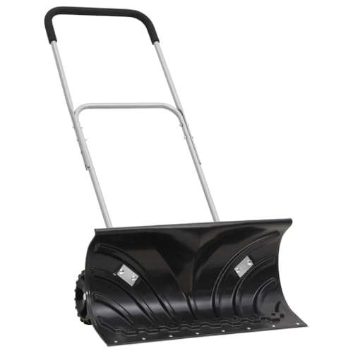 Tidyard Schneeschieber mit Verlängerbarem Griff Rädern Schneeschild Schneeschaufel Schneeräumer Schwarz 66 cm Stah von Tidyard