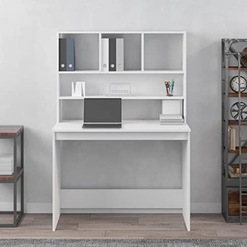 Tidyard Schreibtisch mit Regal Computertisch Arbeitstisch Bürotisch PC Tisch Büro Laptoptisch Büromöbel Holzwerkstoff Weiß 102x45x148 cm von Tidyard
