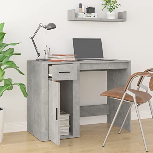 Tidyard Schreibtisch mit Schublade und Schrank Computertisch Bürotisch Arbeitstisch Laptoptisch PC Tisch Büromöbel Betongrau 100x49x75 cm Holzwerkstoff von Tidyard