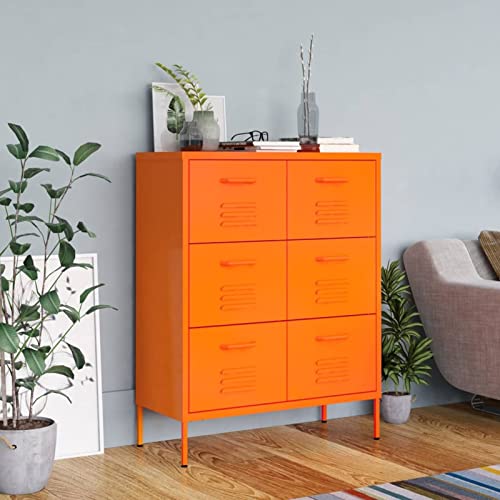 Tidyard Schubladenschrank Highboard Metallschrank Stahlschrank Schrank Mehrzweckschrank Beistellschrank Lagerschrank Metall Büroschrank Aktenschrank,mit 6 Schubladen, Orange 80x35x101,5 cm Stahl von Tidyard