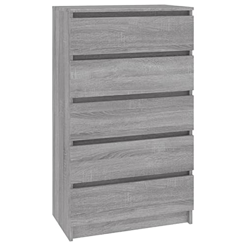 Tidyard Schubladenschrank Lagerschrank mit 5 Schubladen Beistellschrank Badschrank Aufbewahrungsschrank Schubladenkommode Sideboard Kommode Anrichte 60 x 36 x 103 cm (L x B x H) Grau Sonoma von Tidyard