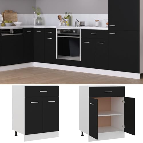 Tidyard Schubunterschrank Lyon Schwarz 60x46x81,5 cm Holzwerkstoff Küchenunterschrank Moderner Unterschrank für Küchenzeilen von Tidyard