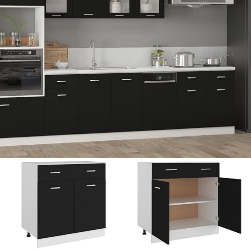 Tidyard Schubunterschrank Lyon Schwarz 80x46x81,5 cm Holzwerkstoff Küchenunterschrank Moderner Unterschrank für Küchenzeilen von Tidyard
