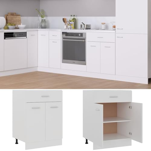 Tidyard Schubunterschrank Lyon Weiß 60x46x81,5 cm Holzwerkstoff Küchenunterschrank Moderner Unterschrank für Küchenzeilen von Tidyard