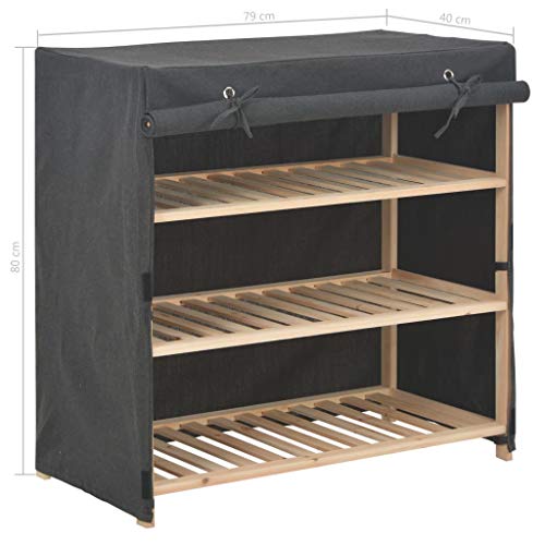 Tidyard Schuhschrank Mit 3 Stufen und Abdeckung Schuhregal, Schuhständer Stoff mit Tannenholz,Abmessungen:79 x 40 x 80 cm (L x B x H) Grau von Tidyard