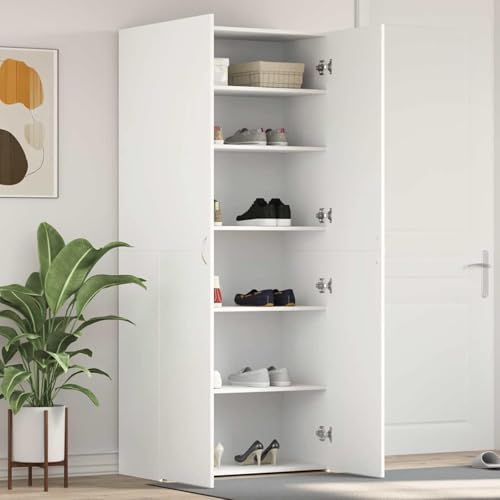 Tidyard Schuhschrank Weiß 80x35.5x180 cm Holzwerkstoff, Standregal Schuhständer für Wohnzimmer Schlafzimmer Flur Eingang3333836 von Tidyard