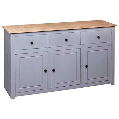 Tidyard Sideboard Anrichte mit 3 Schubladen und 3 Fächern Kommode Beistellschrank Highboard Wohnzimmerschrank Aufbewahrungsschrank Fernsehschrank Schrank Grau 135x40x80 cm Kiefernholz Panama von Tidyard
