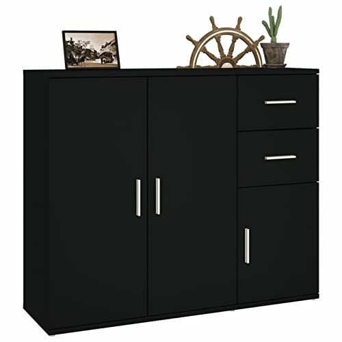 Tidyard Sideboard Holzschrank Anrichte Beistellschrank Mehrzweckschrank Schrank Standschrank Mehrzweckschrank Küchenschrank Badschrank 91 x 29,5 x 75 cm (B x T x H) Holzwerkstoff Schwarz von Tidyard