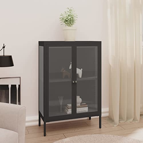 Tidyard Sideboard Kommode Vitrinenschrank Bücherschrank Aktenschrank Büroschrank Vitrine Schrank Bücherregal Mehrzweckschränke Metall & Glas Anthrazit 75x35x105 cm von Tidyard