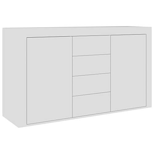 Tidyard Sideboard mit 2 Türen und 4 Schubladen Kommode Schrank Beistellschrank Anrichte Kommode Highboard Mehrzweckschrank Standschrank Hochglanz-Weiß 120×36×69 cm Spanplatte von Tidyard