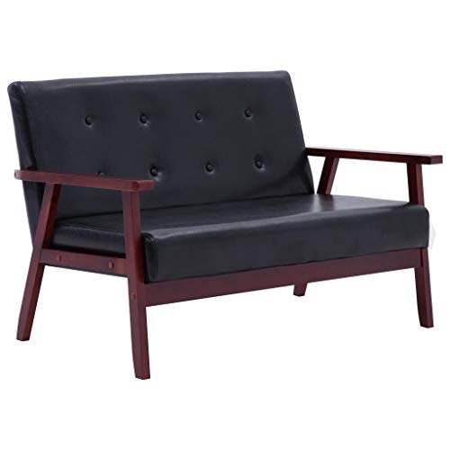 Tidyard Sofabank 2 Sitzer Retro Sitzbank mit Rückenlehne Wartezimmer Sofa Ledersofa Esszimmerbank Essbank Küchenbank Flurbank Sofa Sessel Bank, Schwarz Kunstleder von Tidyard