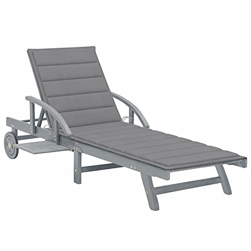 Tidyard Sonnenliege mit Grau Auflage & 2 Rädern & ausziehbare Tisch Freizeitliege verstellbare Rückenlehne & Fußstütze Gartenliege Holzliege Relaxliege Strandliege Gartenmöbel Akazie Massivholz von Tidyard