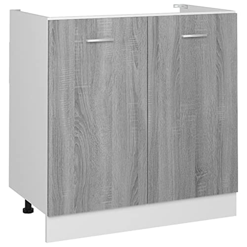 Tidyard Spülenunterschrank Küchenschrank Küchenzeile Küchenmöbel Unterschrank Küchenunterschrank Schrank Holzwerkstoff Grau Sonoma 80x46x81,5 cm von Tidyard