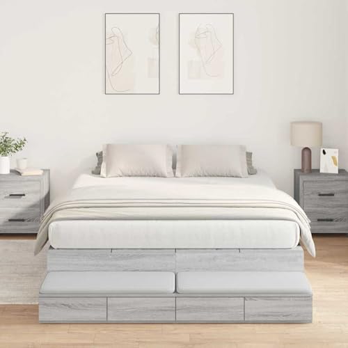 Tidyard Stauraum Bettgestell Graues Sonoma Holzwerkstoff 160 x 200 cm, Plattformbettgestell doppelbett einzelbetten für Schlafzimmer Gästezimmer3335658 von Tidyard