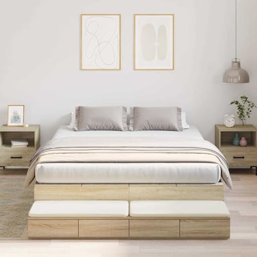 Tidyard Stauraumbettgestell Sonoma Eiche Holzwerkstoff 160 x 200 cm, Plattformbettgestell doppelbett einzelbetten für Schlafzimmer Gästezimmer3335655 von Tidyard