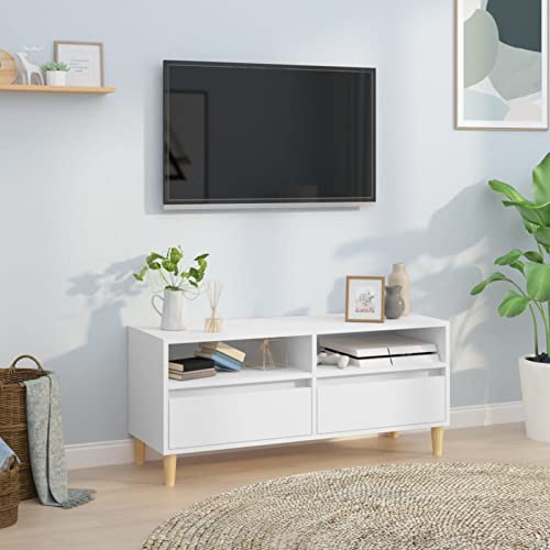 Tidyard TV-Schrank Fernsehtisch TV Lowboard Tisch TV Möbel TV Board Fernsehschrank Holz für Wohnzimmer, Esszimmer und Schlafzimmer, Weiß 100x34,5x44,5 cm Holzwerkstoff von Tidyard